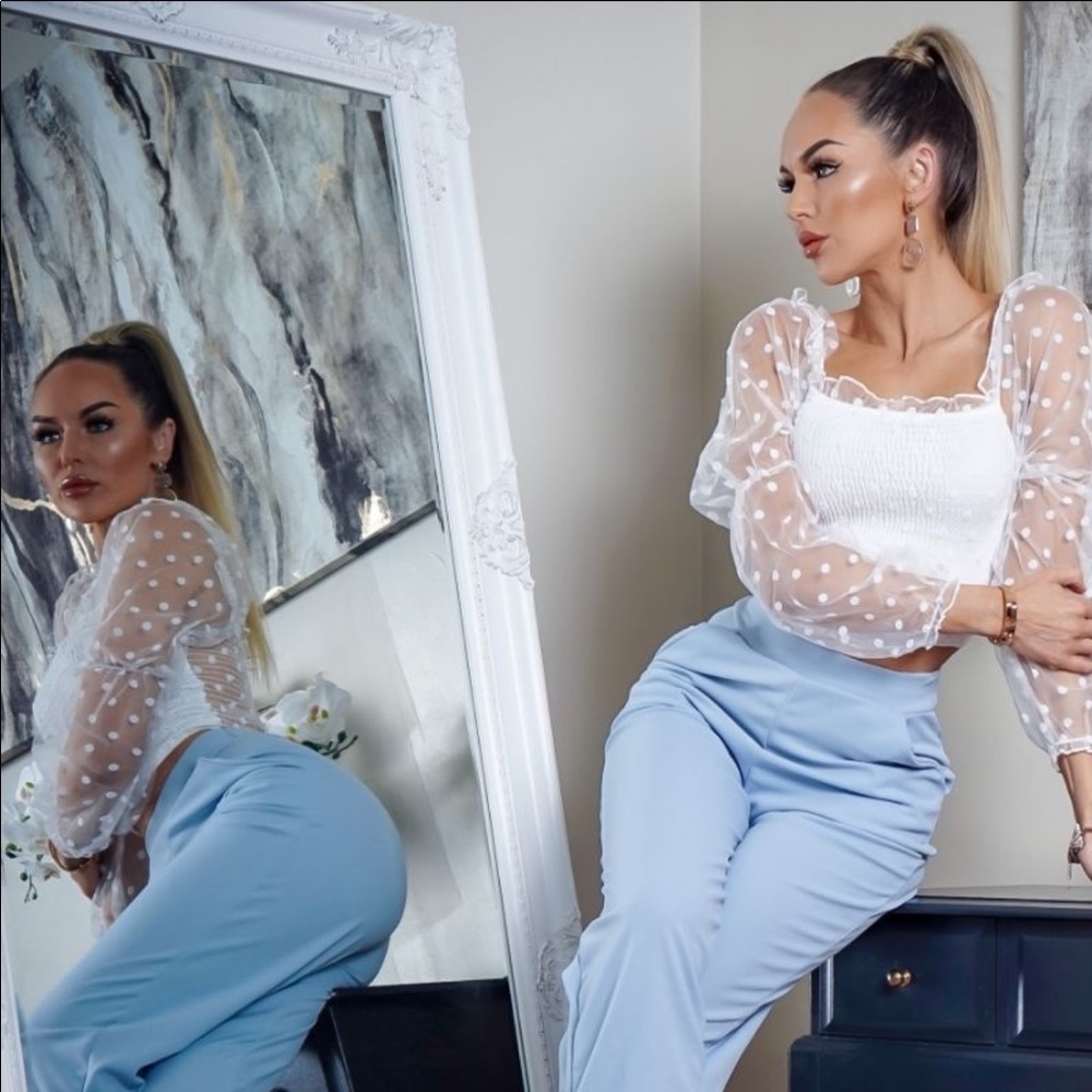 NWT | Polka Dot Sheer Bardot Crop Top